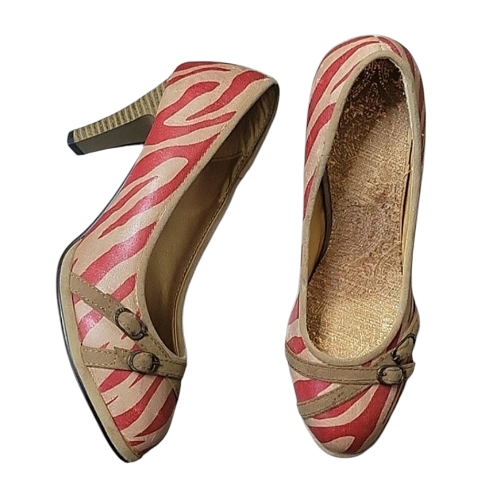 SALE Senda Animal Print Buckle Toe Rockabilly Heels Pin Up Vintage Striped 5.5 6